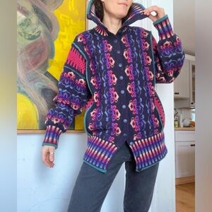 Vtg 90s Knitwear Mary Dawson Bath London handknit colorful jacket cardigan boho